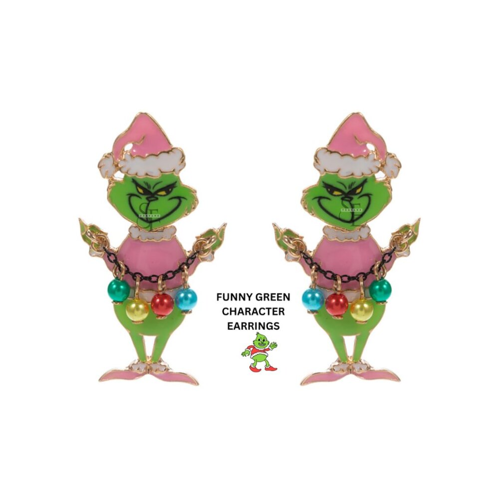 Grinch Inspired Holiday Mischief Earrings Festive Green Character Dangle Jewelry